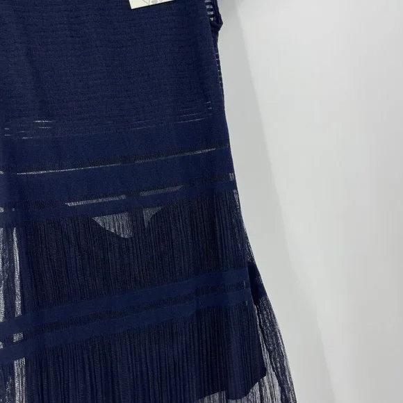 NWOT - foxiedox Navy Sheer Striped Midi Dress - Picture 4 of 8